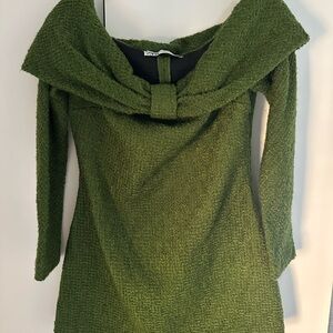 ZARA Green Textured Weave Dress